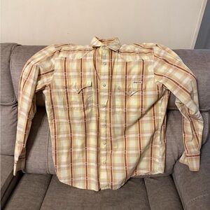 Lucky Brand Yellow and Brown Plaid Button-Down Shirt